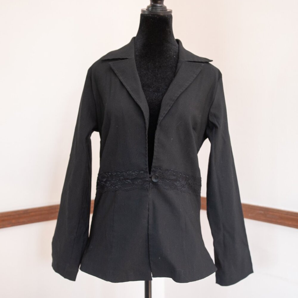 Vintage 90s Vanity Black Blazer Lace Womens L Whimsigoth Emo Goth Dark Academia
